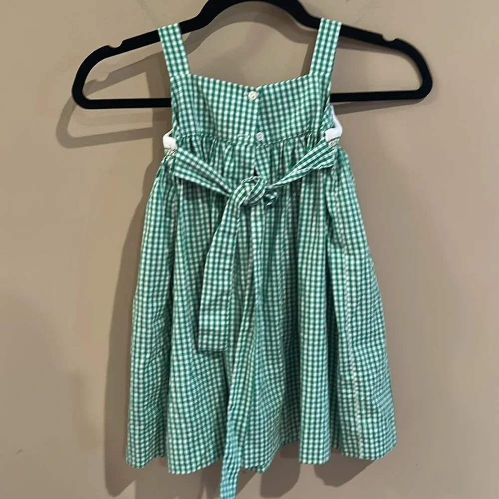 Silly goose smocked watermelon green checked dress